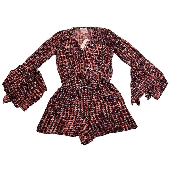 Romeo & Juliet Couture V-Neck Bell Sleeve Colorful Romper Size Small NEW Hippie - Picture 1 of 13